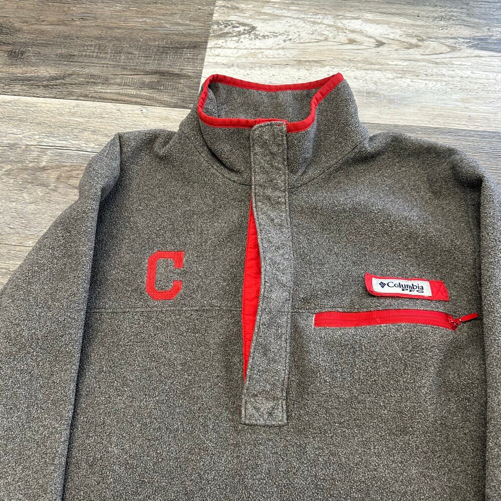 Cleveland Guardians Columbia PFG Gray Mens S Snap‎ T Fleece Mock Neck Sweatshirt
